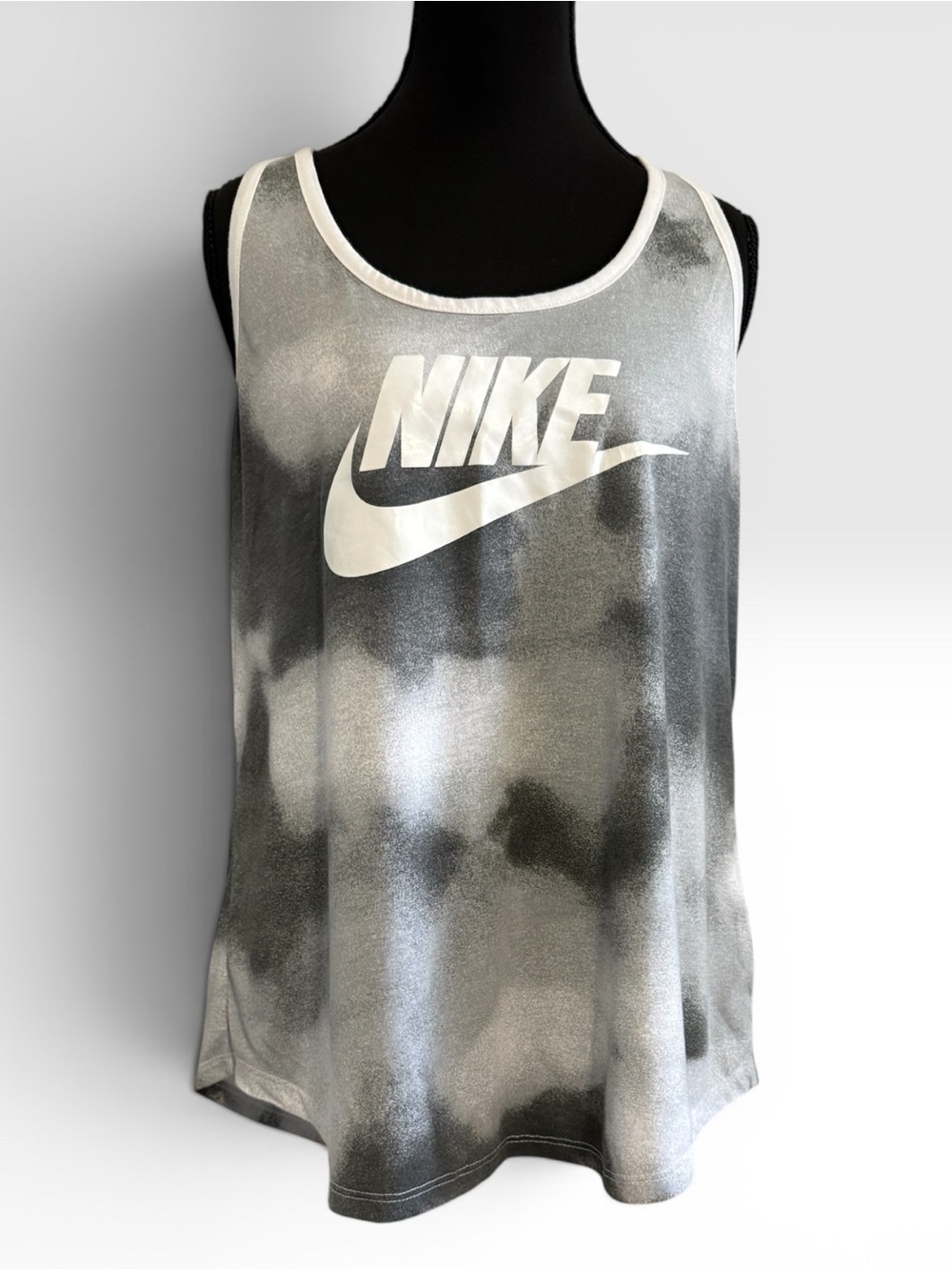Nike Racerback Tank Top Womens XL Gray White Tie Dye Logo Athletic Casual